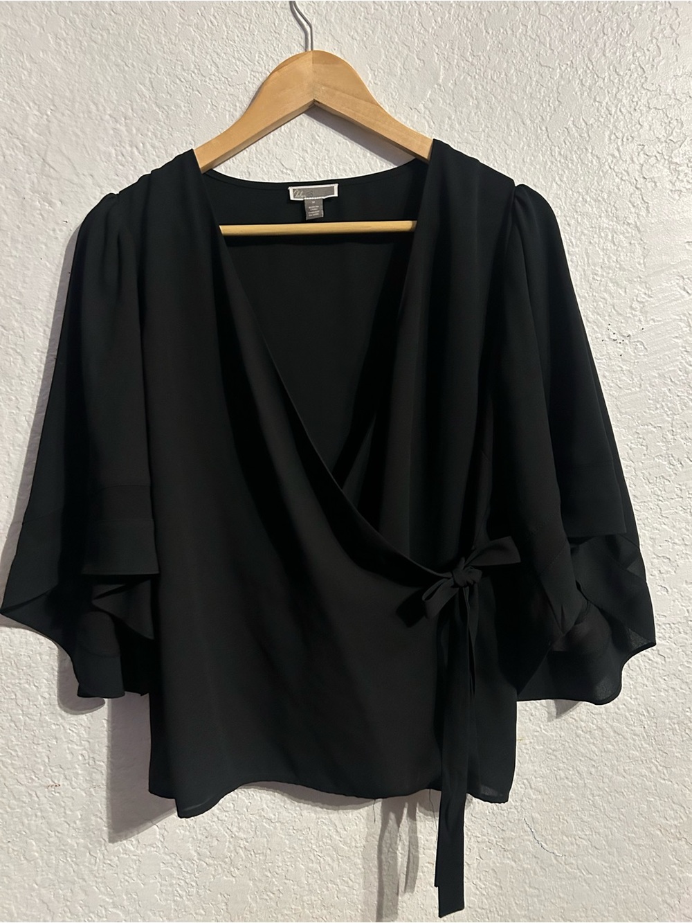 Chelsea28 Black Wrap Blouse with Tie Detail